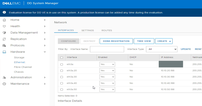 显示硬件> 以太网> 网络> 接口的 DD System Manager